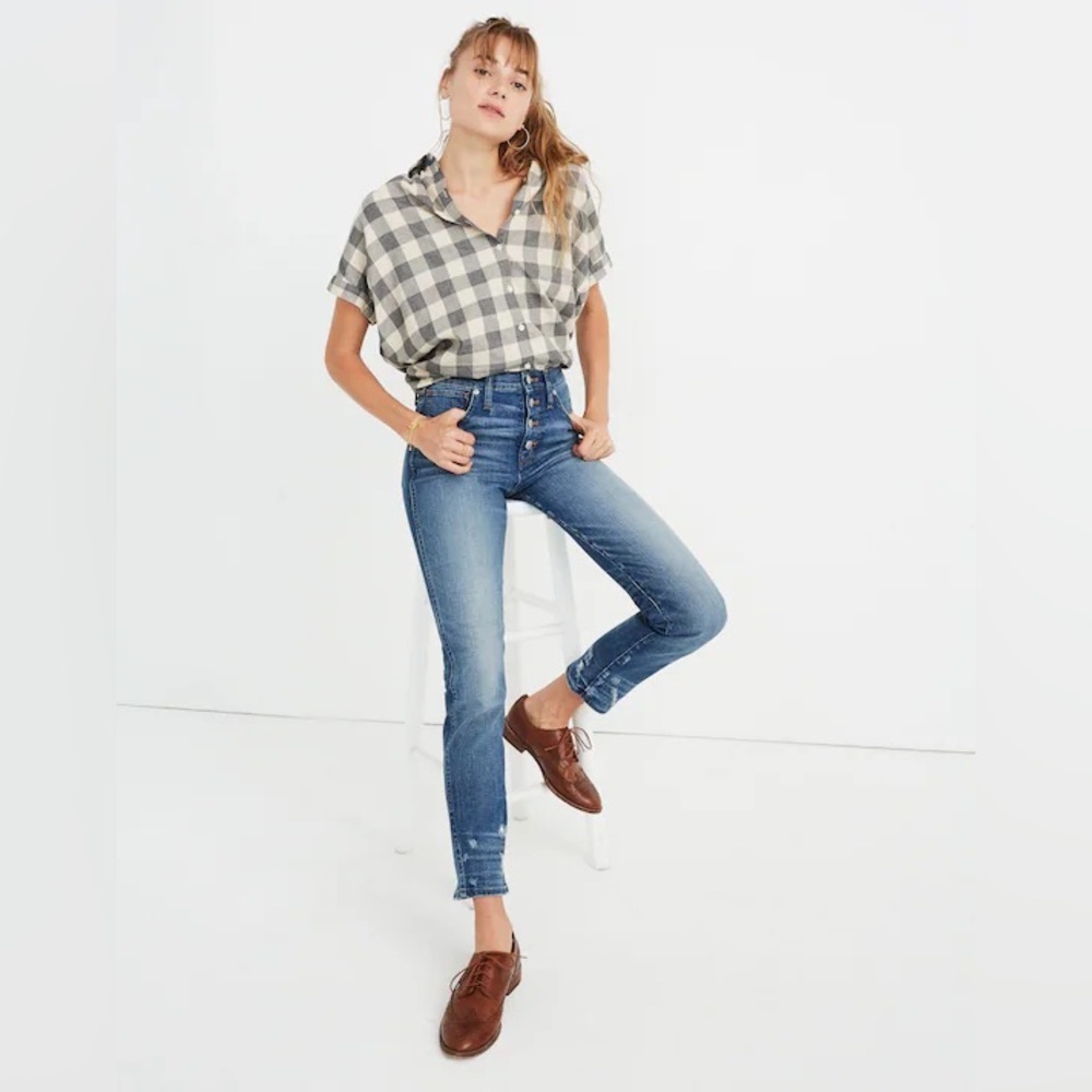 NWT Madewell Women’s Slim Straight Jeans Distressed Button-Front Edition Size 25